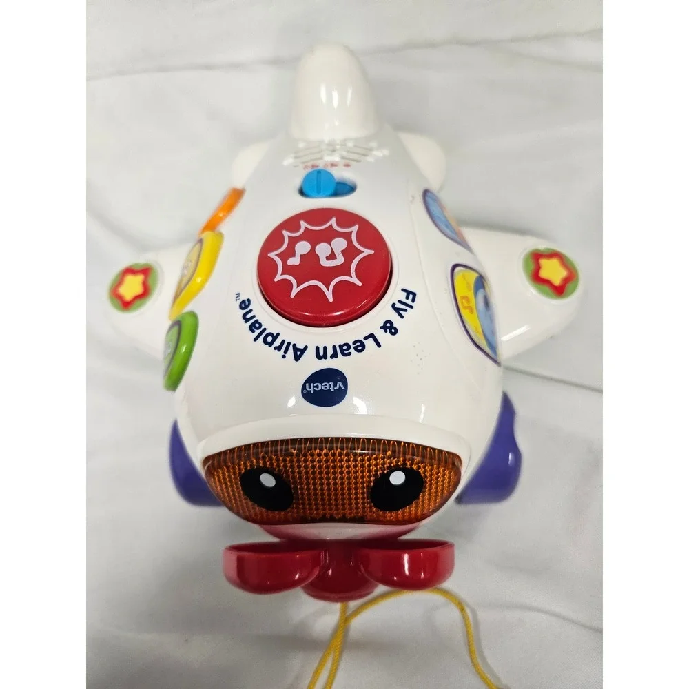 VTech Fly and Learn Airplane Toddler Pull Toy Lights Sounds Music White Green